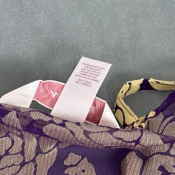 Cacique Chemise Nighty Size 26/28 Purple Gold Floral Lace Semi-Sheer Negligee - Picture 10 of 10